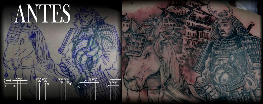 Antes y después tatuaje blanco y negro